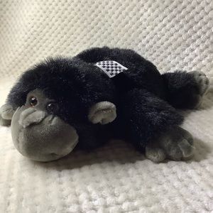 Animal Adventure Inc Plush Black Grey Gorilla with Checkered Bow Stuffed Animal